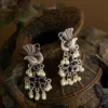 ANN Gold Plated Peacock Design Stone Studded With Hanging Pearl Fashion Antique Earring - Image 3