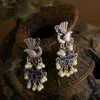 ANN Gold Plated Peacock Design Stone Studded With Hanging Pearl Fashion Antique Earring - Image 4