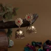 ANN Gold Plated Floral Designed Artwork Stone Studded Antique Jhumki Earring - Image 3