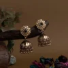 ANN Gold Plated Floral Designed Artwork Stone Studded Antique Jhumki Earring - Image 2