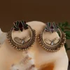 ANN Gold Plated Lotus Designed Dual Colored Enamel With Beads Designed Antique Earring - Image 2