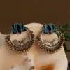 ANN Gold Plated Lotus Designed Dual Colored Enamel With Beads Designed Antique Earring - Image 3
