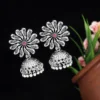 ANN Antique Gold/Silver Plated Floral Peacock Design Hanging Beads Jhumki Earring - Image 8