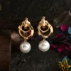 ANN Gold Plated Interlinked Dual Round Shaped With Dangling Pearl Drop Earring - Image 2